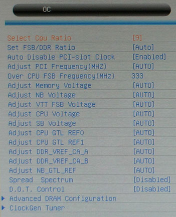 MSI click BIOS OC section